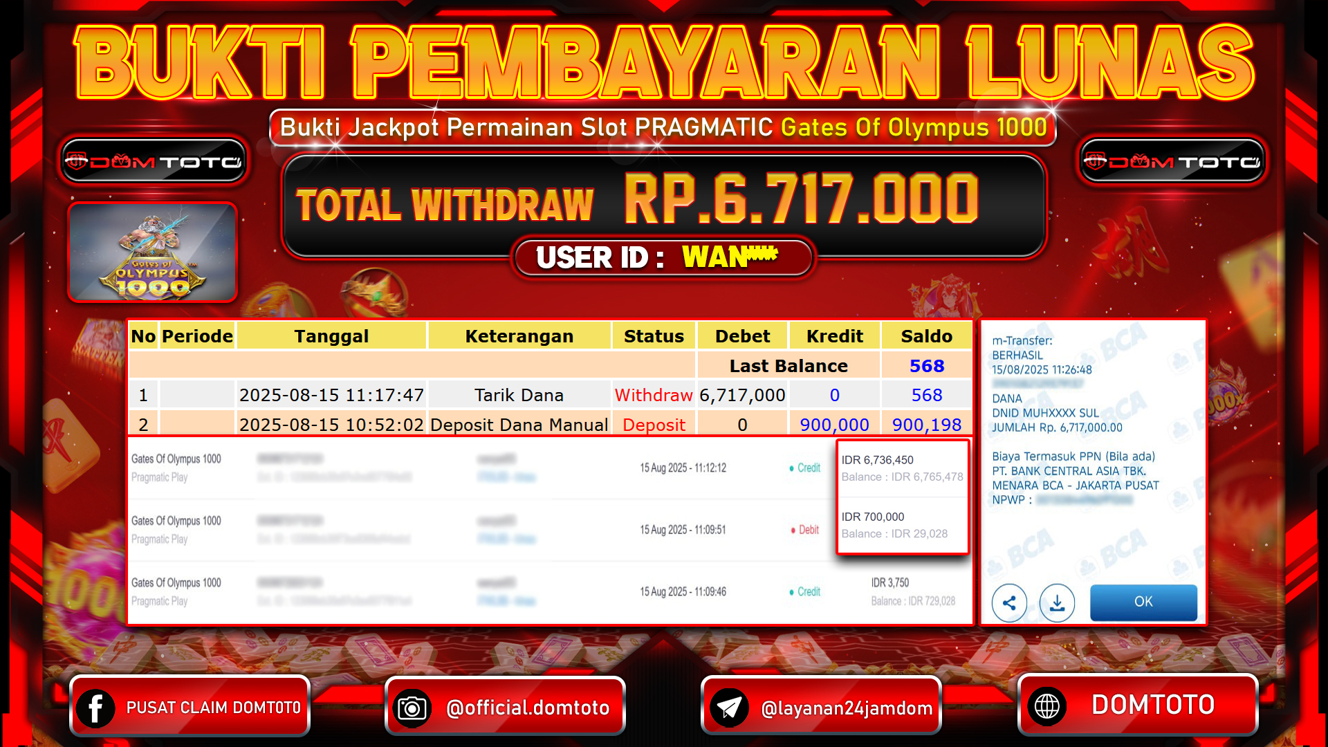 JACKPOT SLOT GATES OF OLYMPUS 1000 15 AGUSTUS  2025